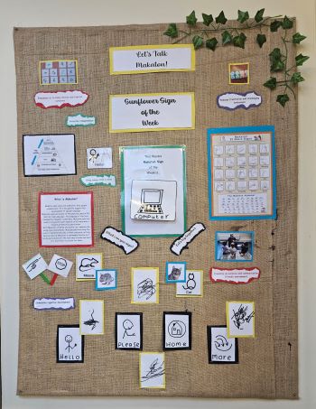 Noticeboard with Makaton signs