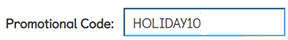 Screenshot of checkout showing HOLIDAY10 code in the promotional code field