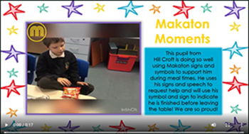 Makaton Moments screenshot showing young boy reading a book