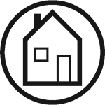 Makaton symbol for Home: a line drawing of a house in a circle