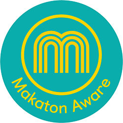 Makaton Aware sticker, showing the Makaton logo
