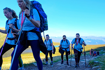 A group of people hiking up Snowdon
